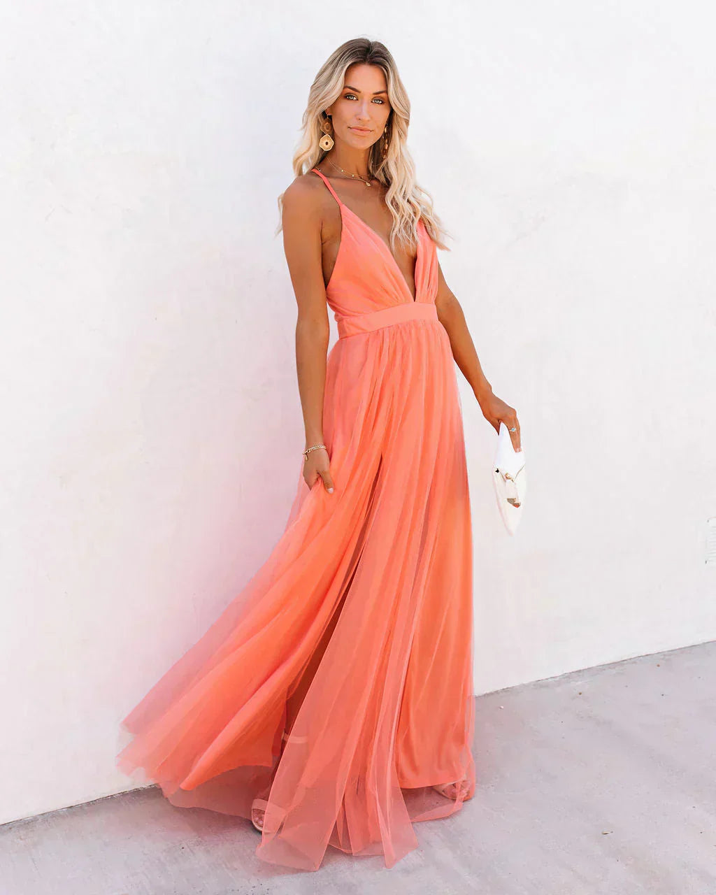 Women's Elegant Maxi Dress With Deep V-Neck