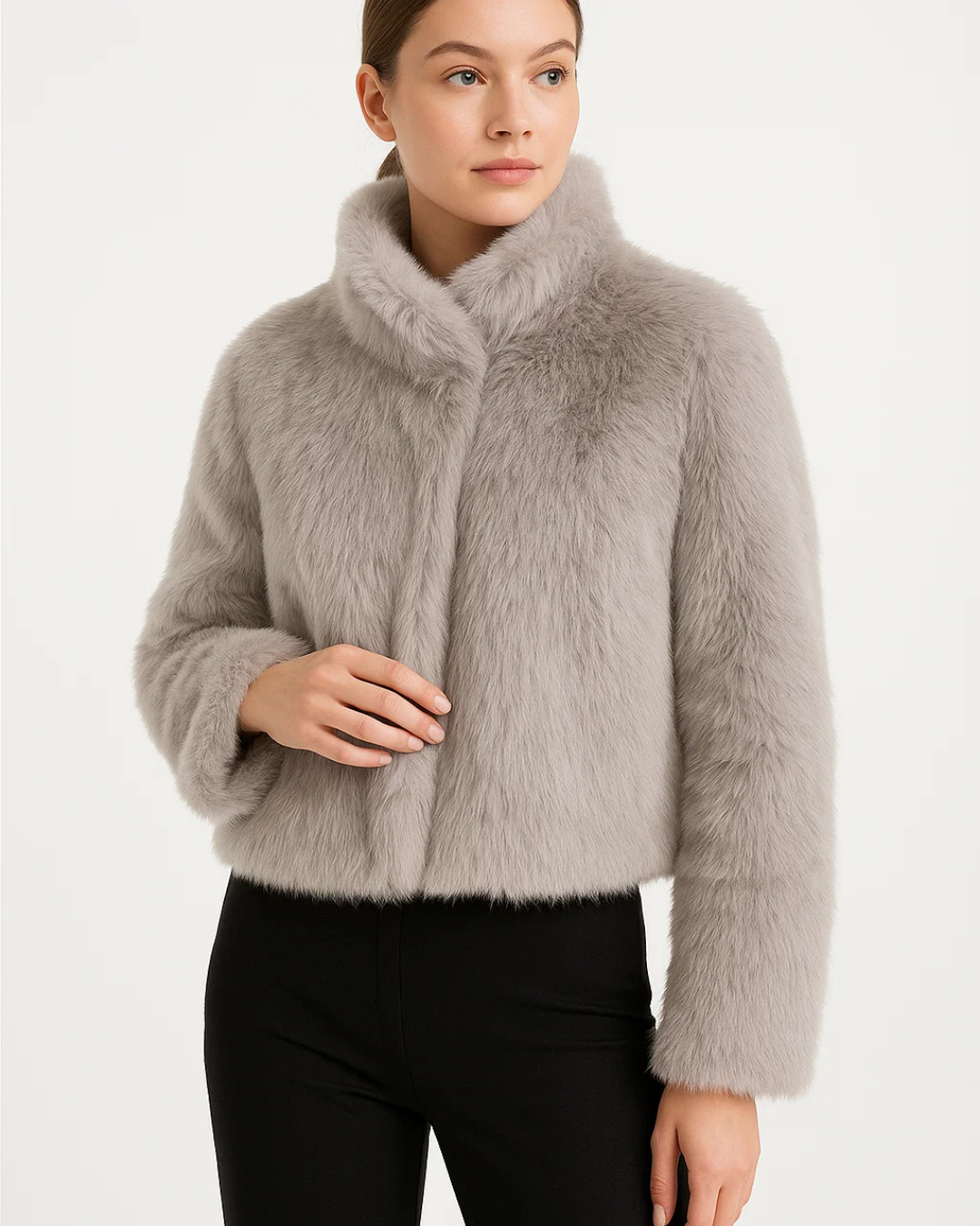 Women's Elegant Jacket with Fur Turtleneck