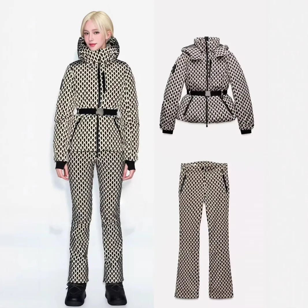 Winter ski suit for women with hood