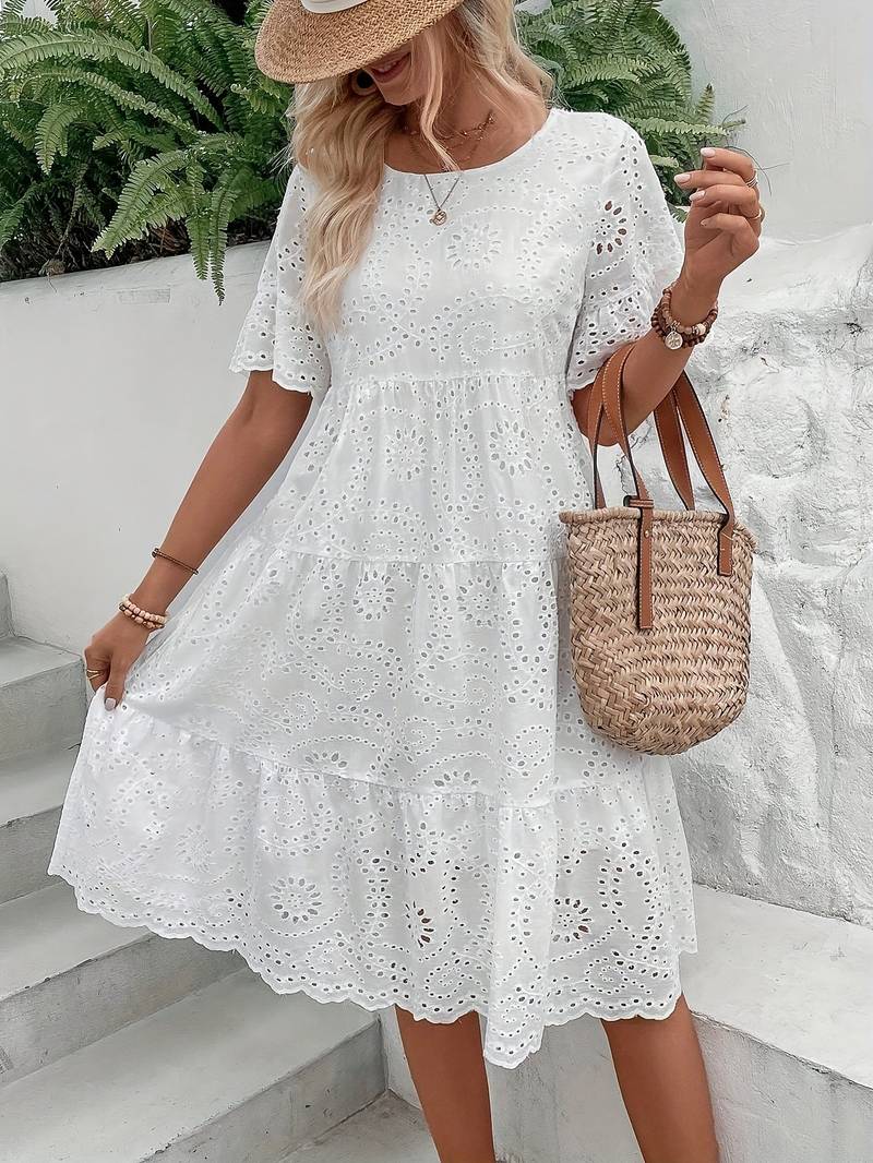 Casual short-sleeved Natalie dress, round neck