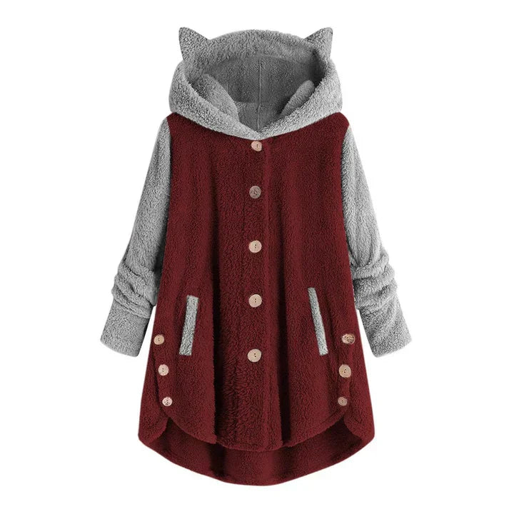 Women's Cat-Ear Fleece Sweatshirt by Nina with Contrast Sleeves
