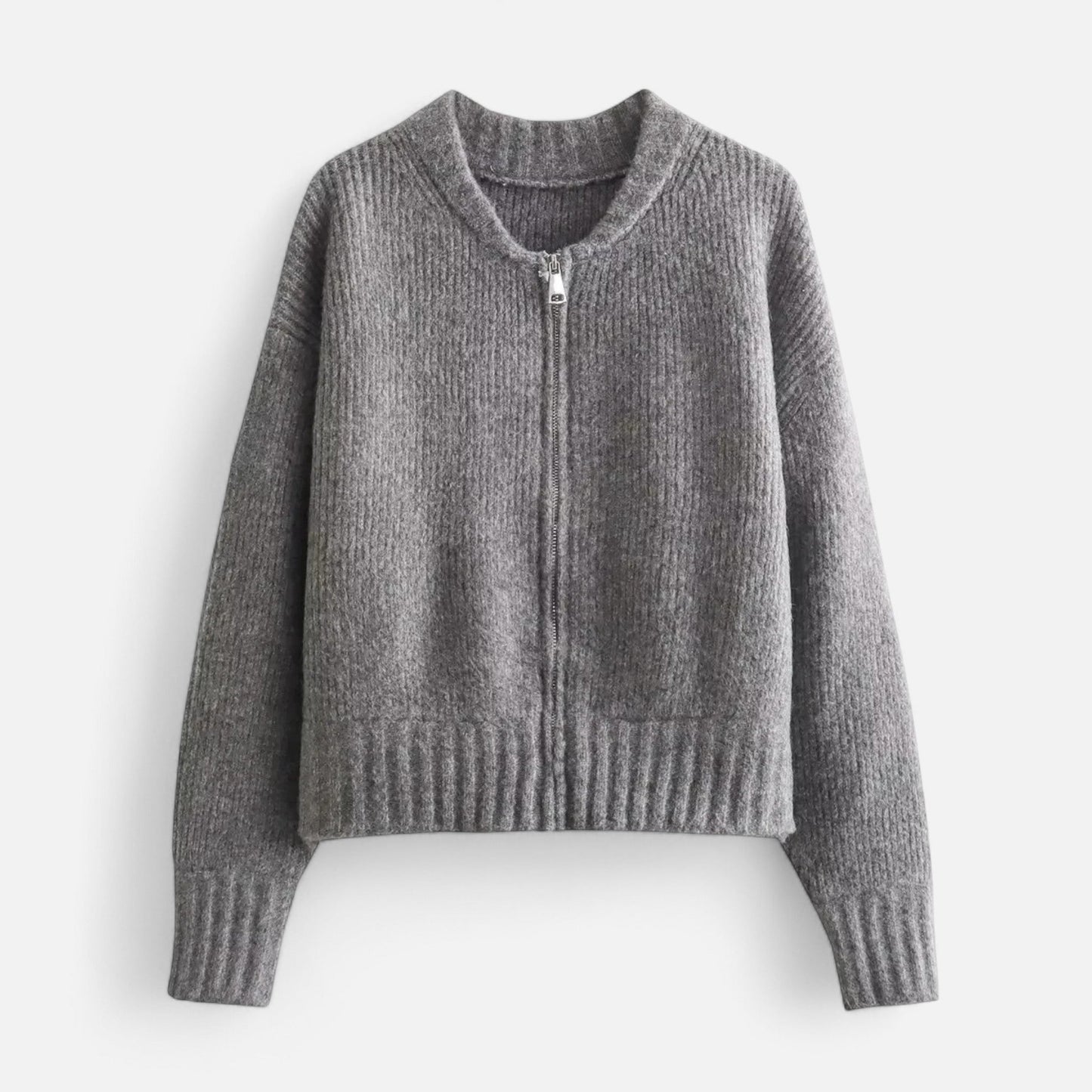 Ancient World | Women's Gray Knit Zip-up Elegant Coat