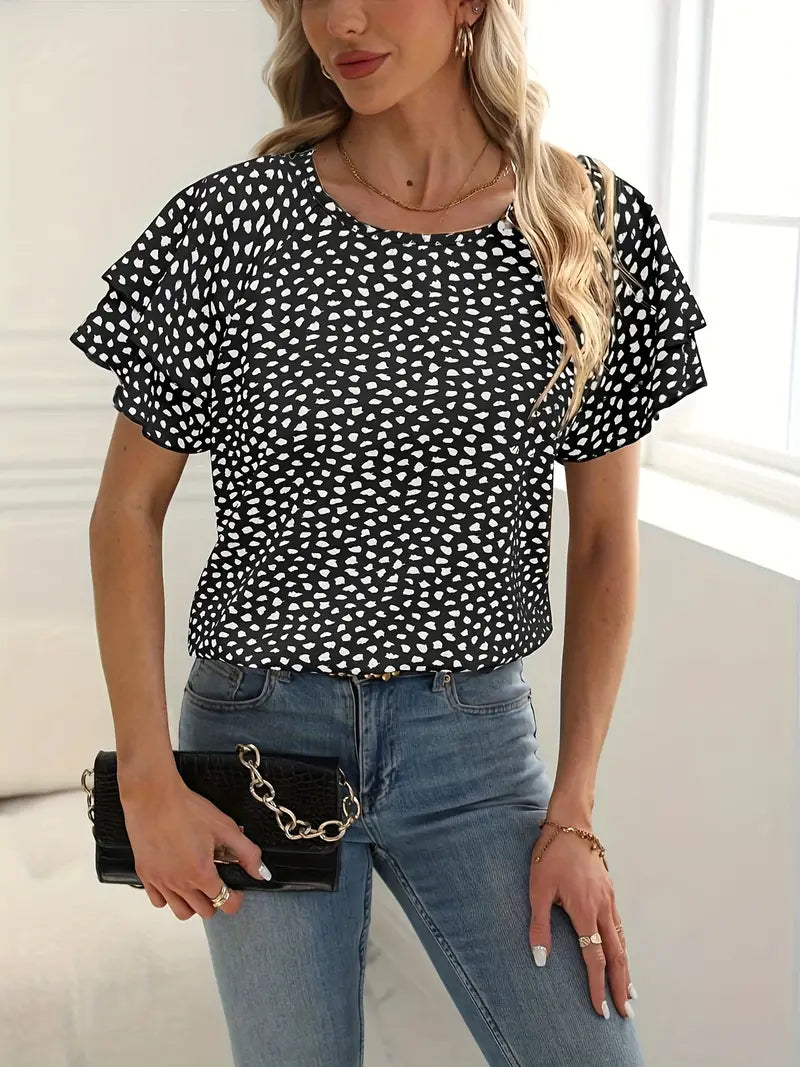 Women's Samantha Crew Neck Blouse with Ruffle Trim