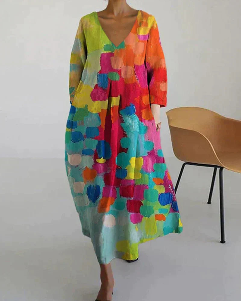 Anastasia | Colorful V-Neck Printed Dress for Women