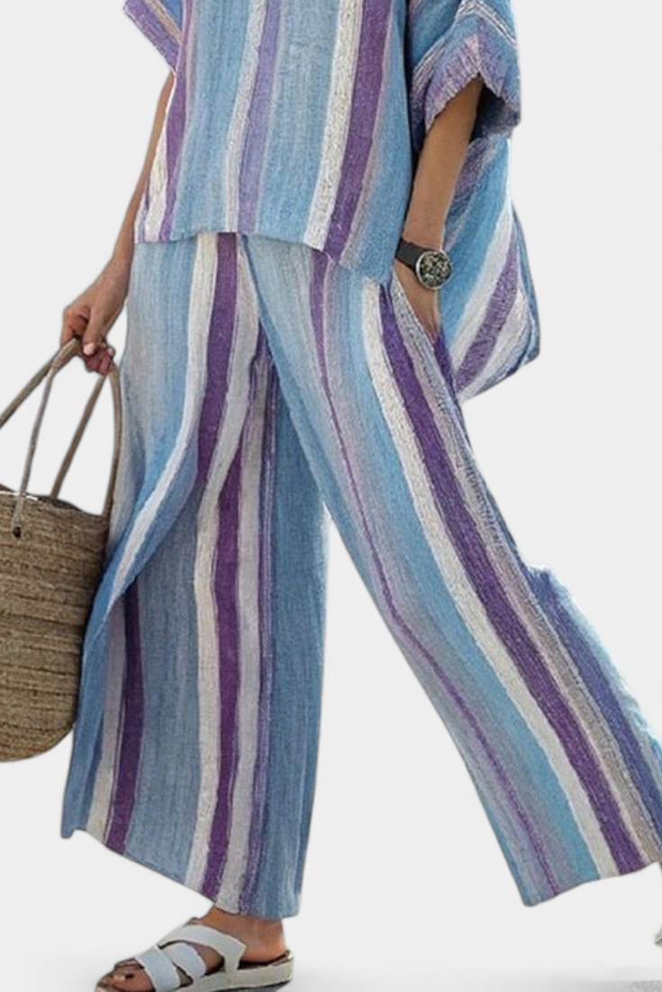 Beautiful Blush Pink Top & Linen Stripe Pants