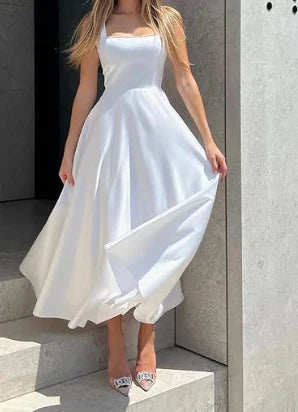 Ania | Elegant Midi Dress in A-Line with Spaghetti Straps