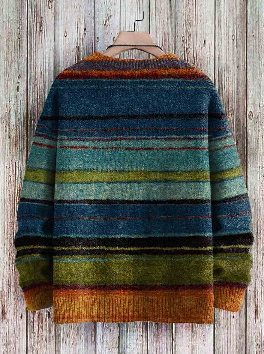 Casual knitted sweater with vintage striped print