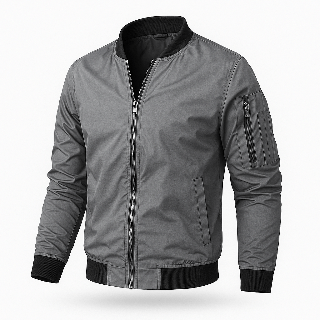 Benjamin Men’s Lightweight Bomber Jacket – Classic Casual Streetwear Coat Gray