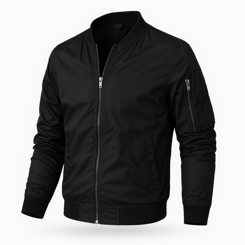 Benjamin Men’s Lightweight Bomber Jacket – Classic Casual Streetwear Coat Black