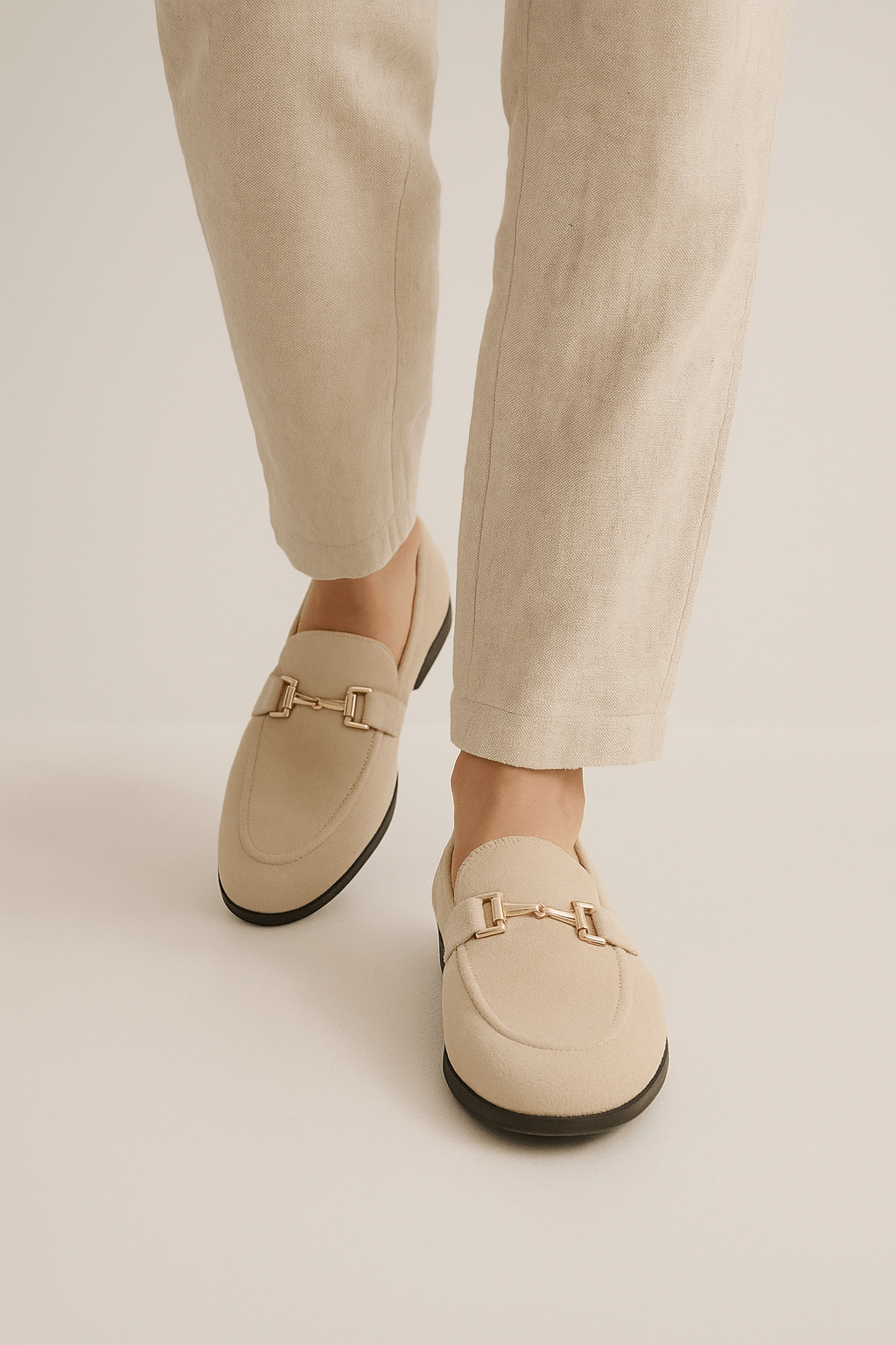 Benjamin Suede Loafers with Gold Buckle – Elegant Slip-On Shoes for Men Beige