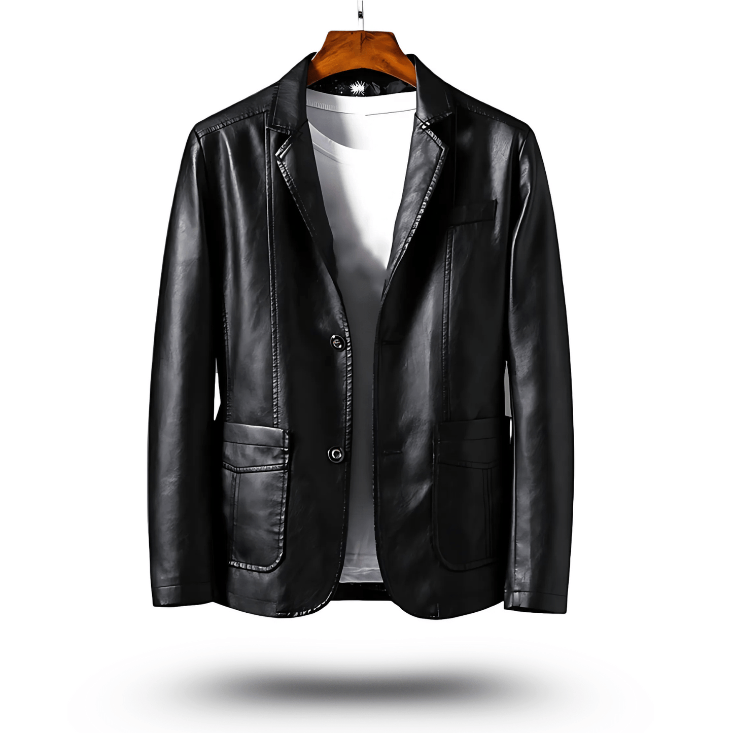 Adrian Men’s Leather Blazer Jacket – Classic PU Leather Smart Casual Coat Black