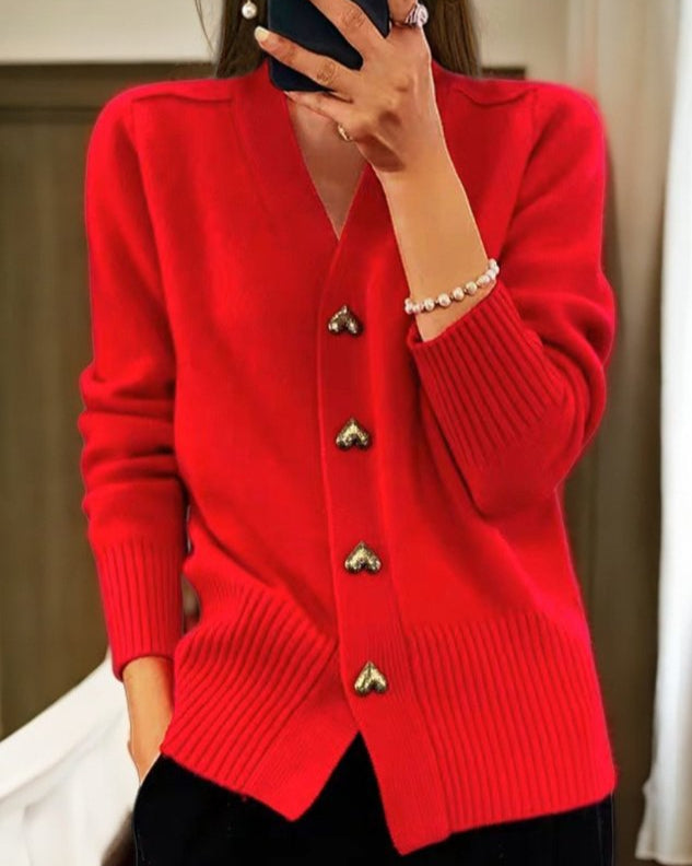 Chic Cardigan with Cute Heart Buttons