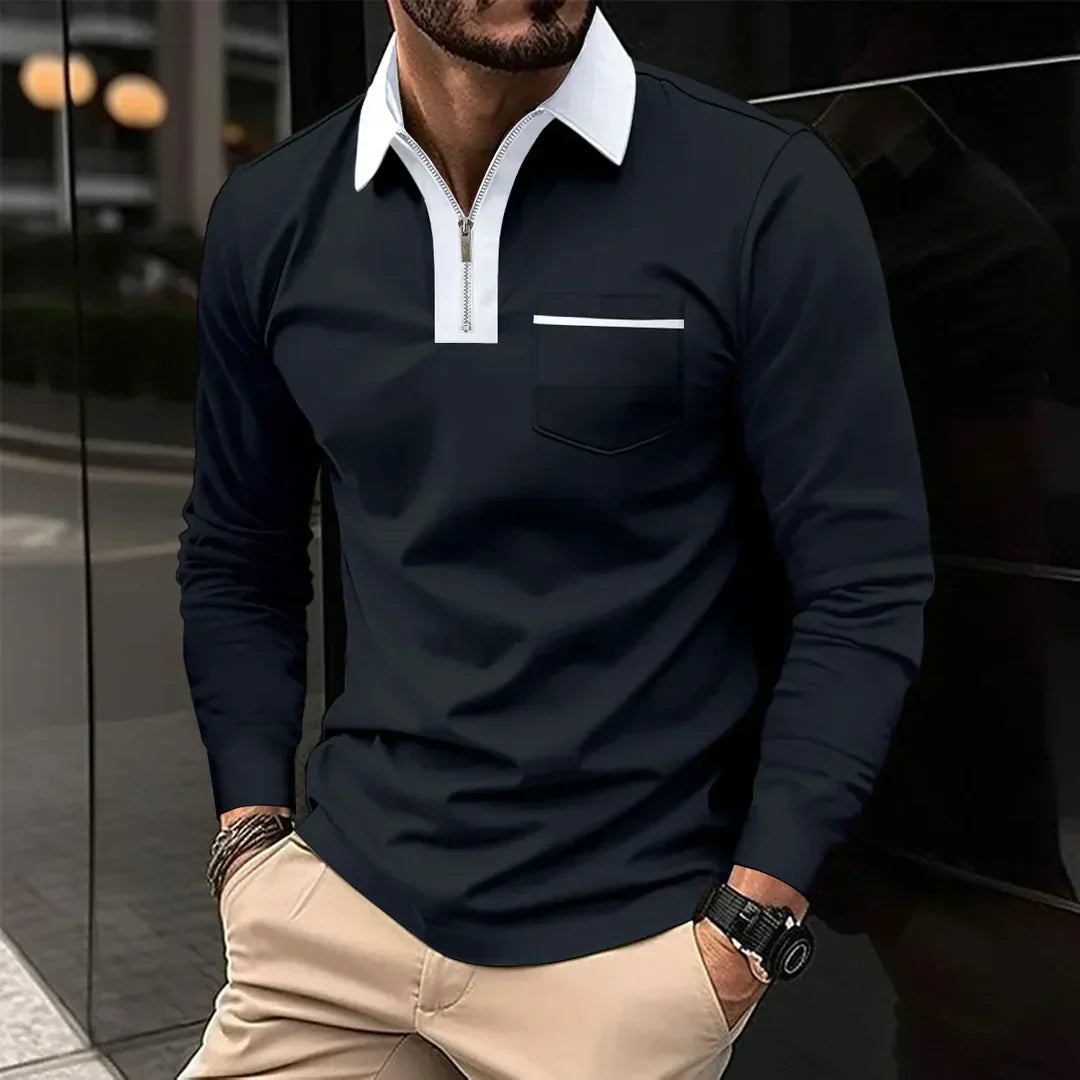 Alex Long-Sleeved Polo Shirt with Contrast Zip Collar