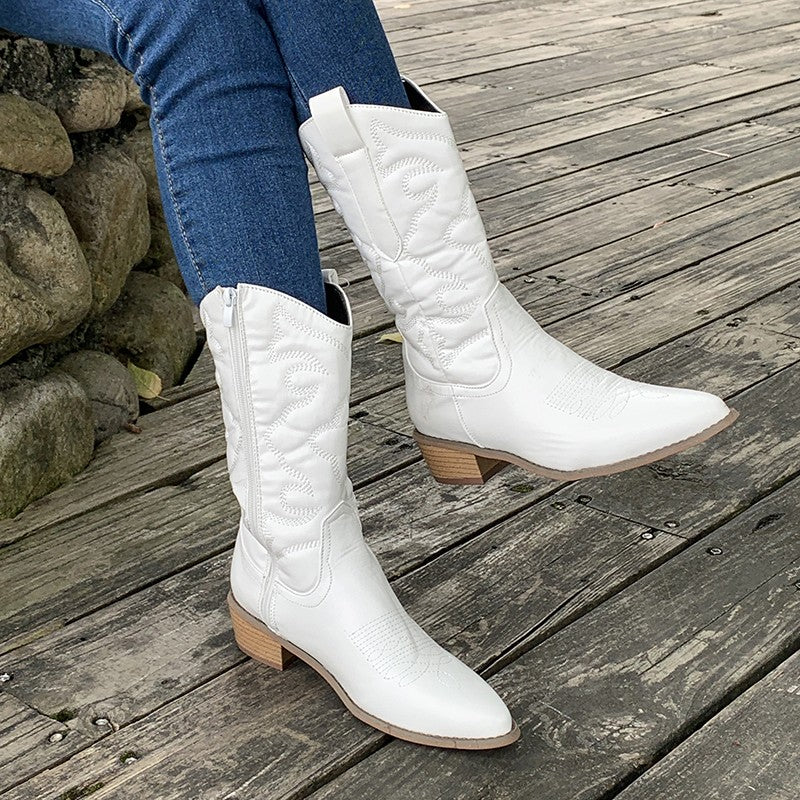 Western Style Metallic Ankle Boots