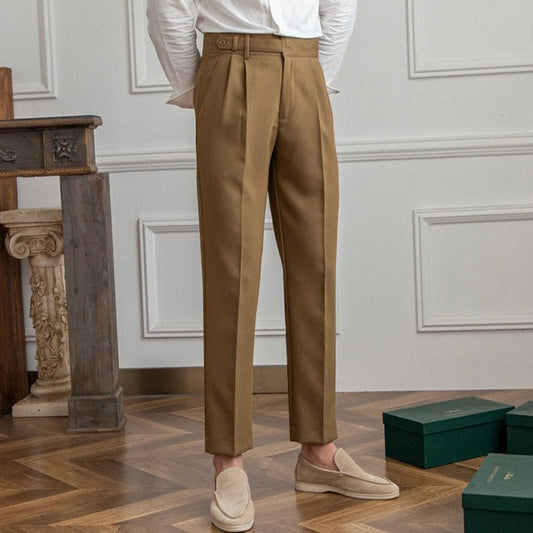 Adrian Old Money Tailored Trouser Pants – Men’s Pleated Dress Trousers Brown
