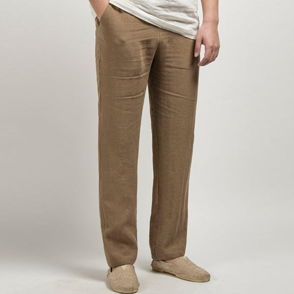Adrian Tailored Cotton Linen Pants for Men – Classic Slim Fit Trousers Brown