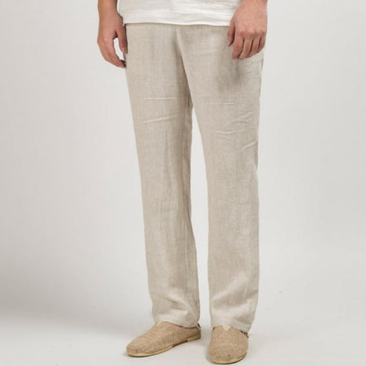 Adrian Tailored Cotton Linen Pants for Men – Classic Slim Fit Trousers Beige