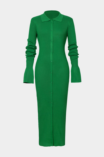 Women's long-sleeve dress with rib knit | Maxi