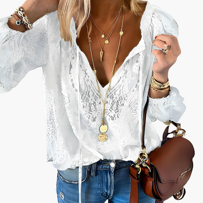 Blanca | Spring Blouse with Subtle Texture and Long Sleeves