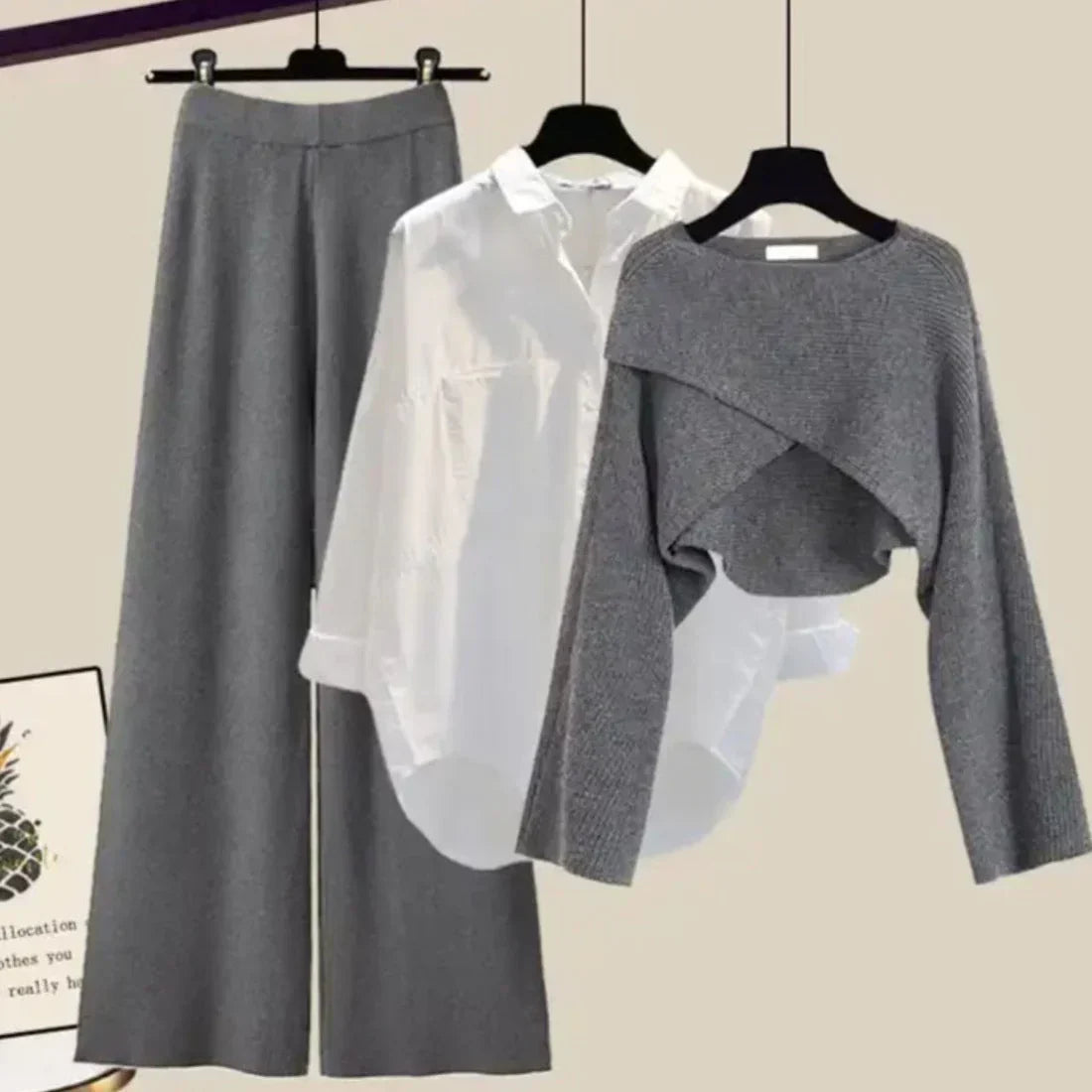 Women's Three-Piece Long Sleeve Set – Modern Casual Outfit for Everyday and Home