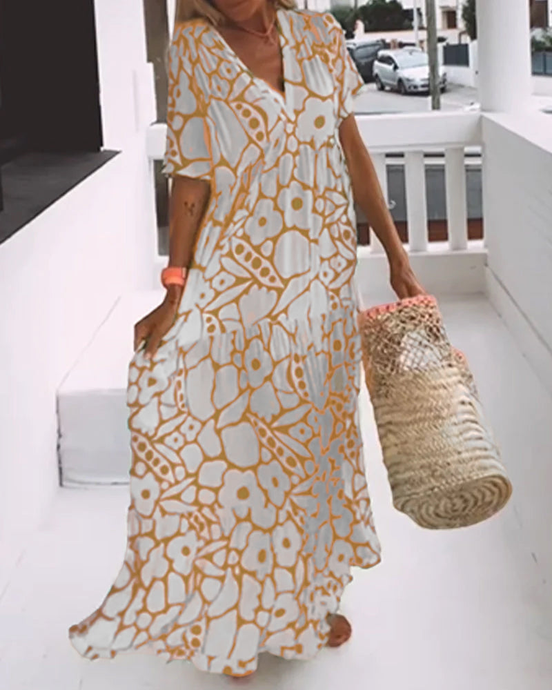 Amelie printed dress with V-neckline - elegant and airy for all occasions