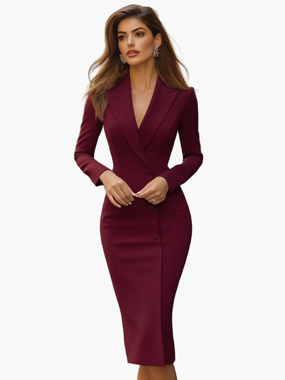Women's Elegant Business Dress with Blazer Look – Fitted Midi Office Dress for Stylish Occasions