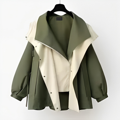Women's Waterproof Windbreaker Jacket with Layered Hood Design