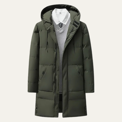 Warm Men's Long Padded Parka Jacket with Hood