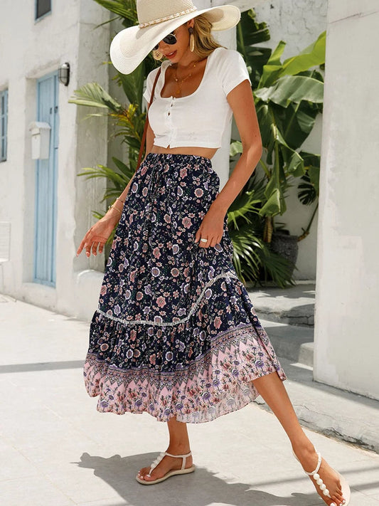 Beautiful Flowy Midi Skirt with Stretchy Waist - Olytrend