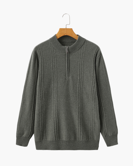 Adrian Cashmere Half-Zip Jumper for Men – Luxurious Knitwear Essential Green