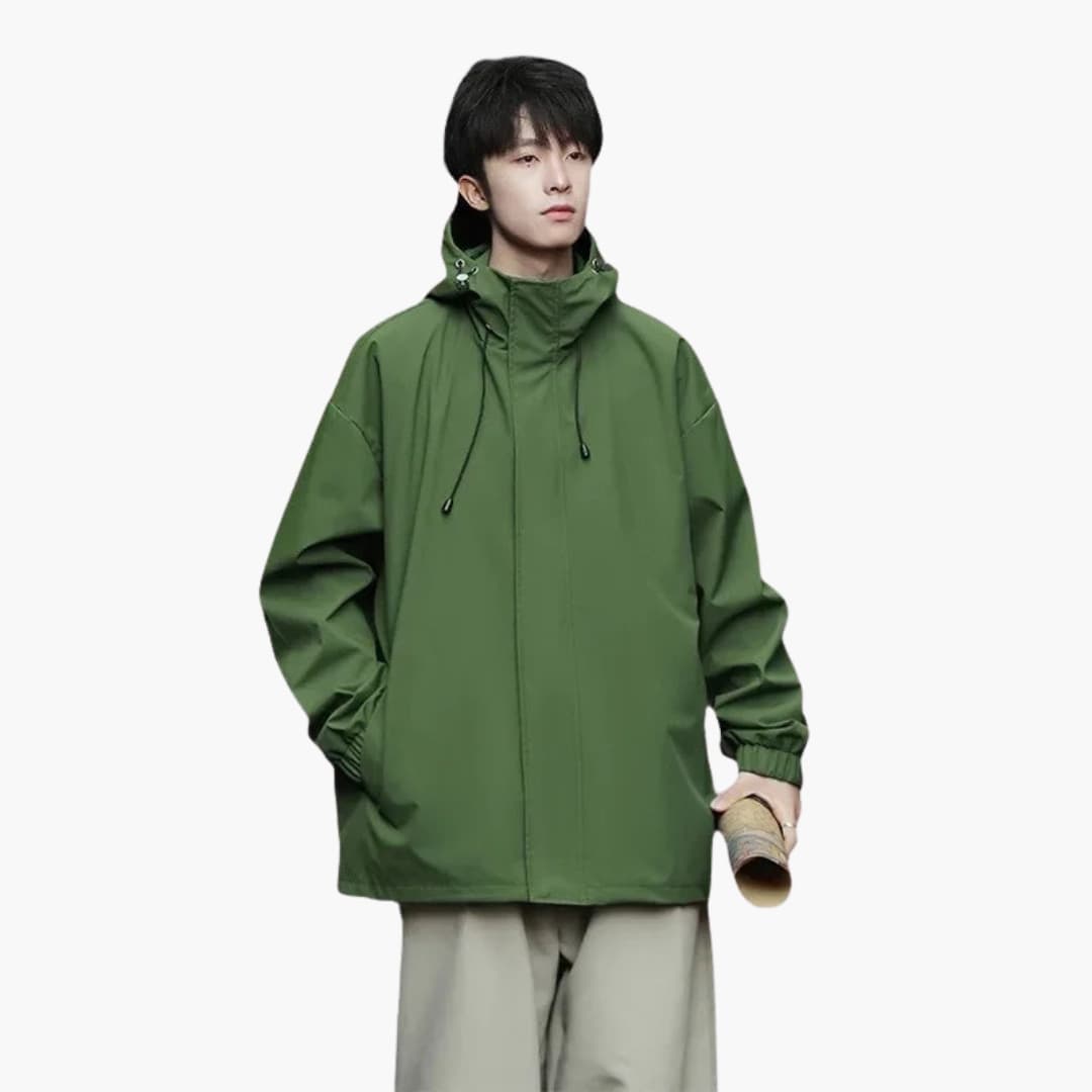 Waterproof Hooded Zip Up Mens Jacket with Adjustable Hem