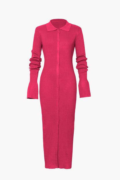 Women's long-sleeve dress with rib knit | Maxi