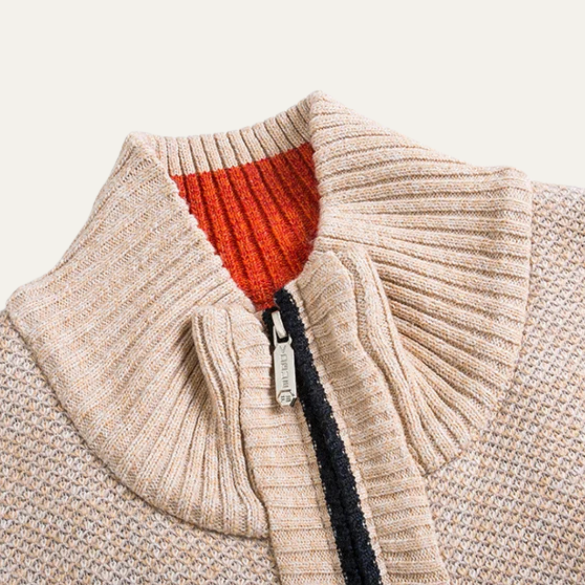 Warm Men's Crew Neck Knit Zip Sweater