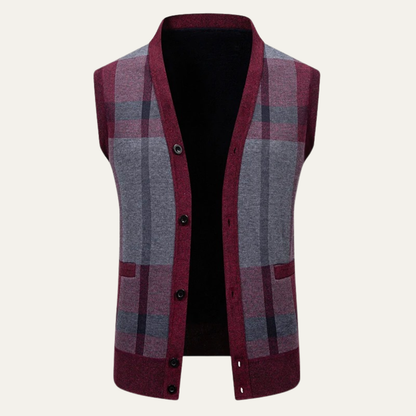 Warm Plaid Fleece Mens Cardigan Vest