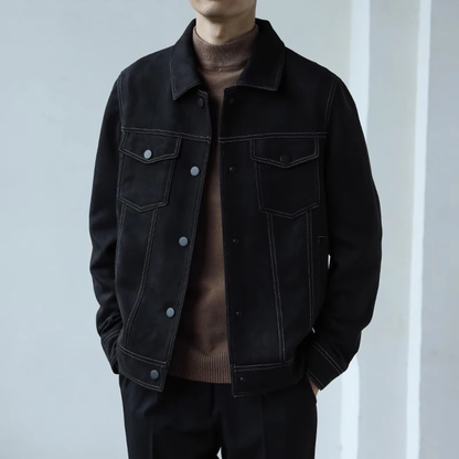 Vintage Suede Mens Classic Button Down Jacket