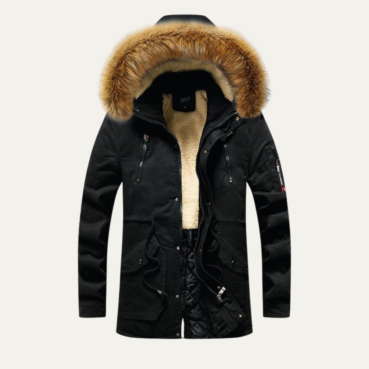 Warm Men's Down Parka Jacket with Faux Fur Hood
