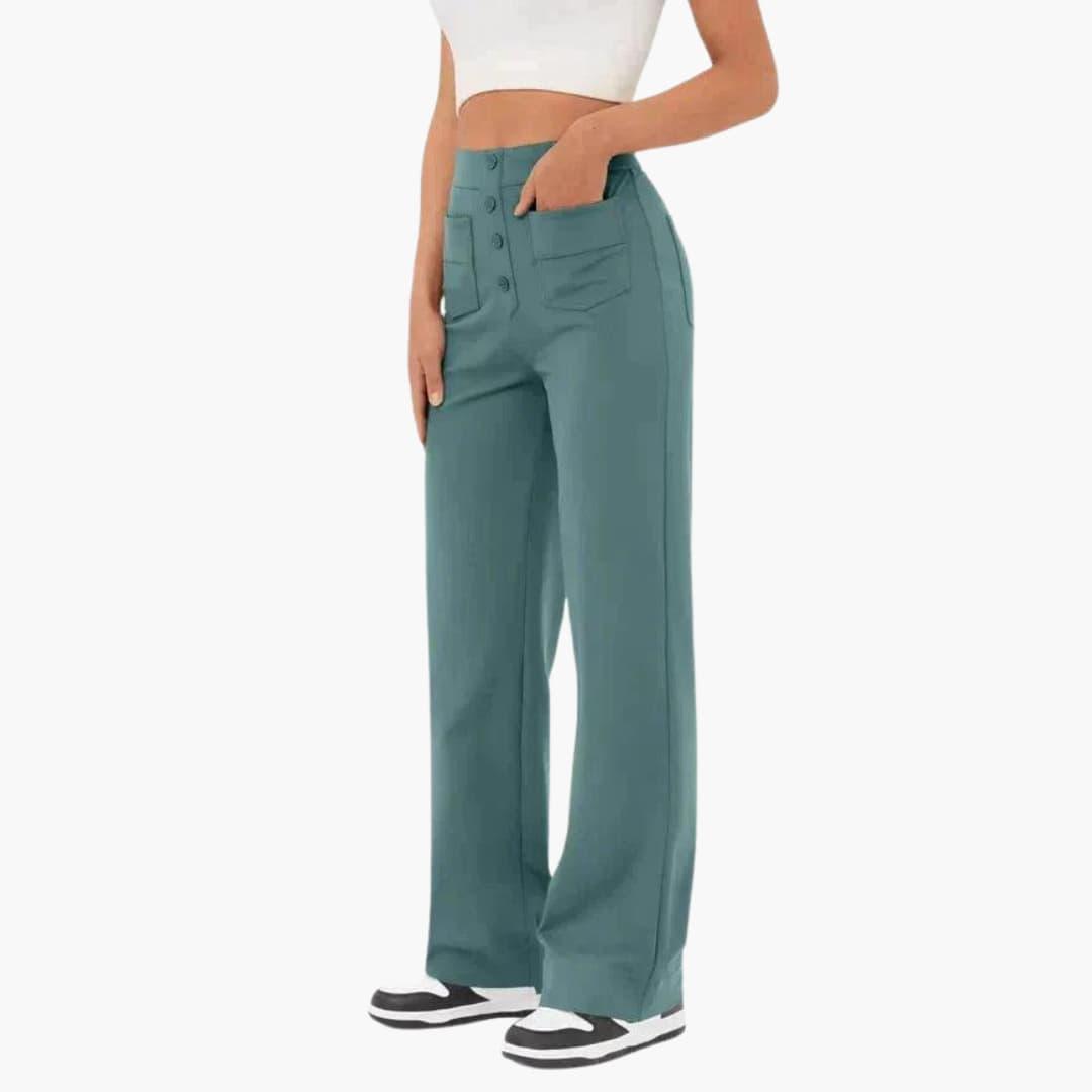Women's Comfortable Wide Leg Pants with Button Front