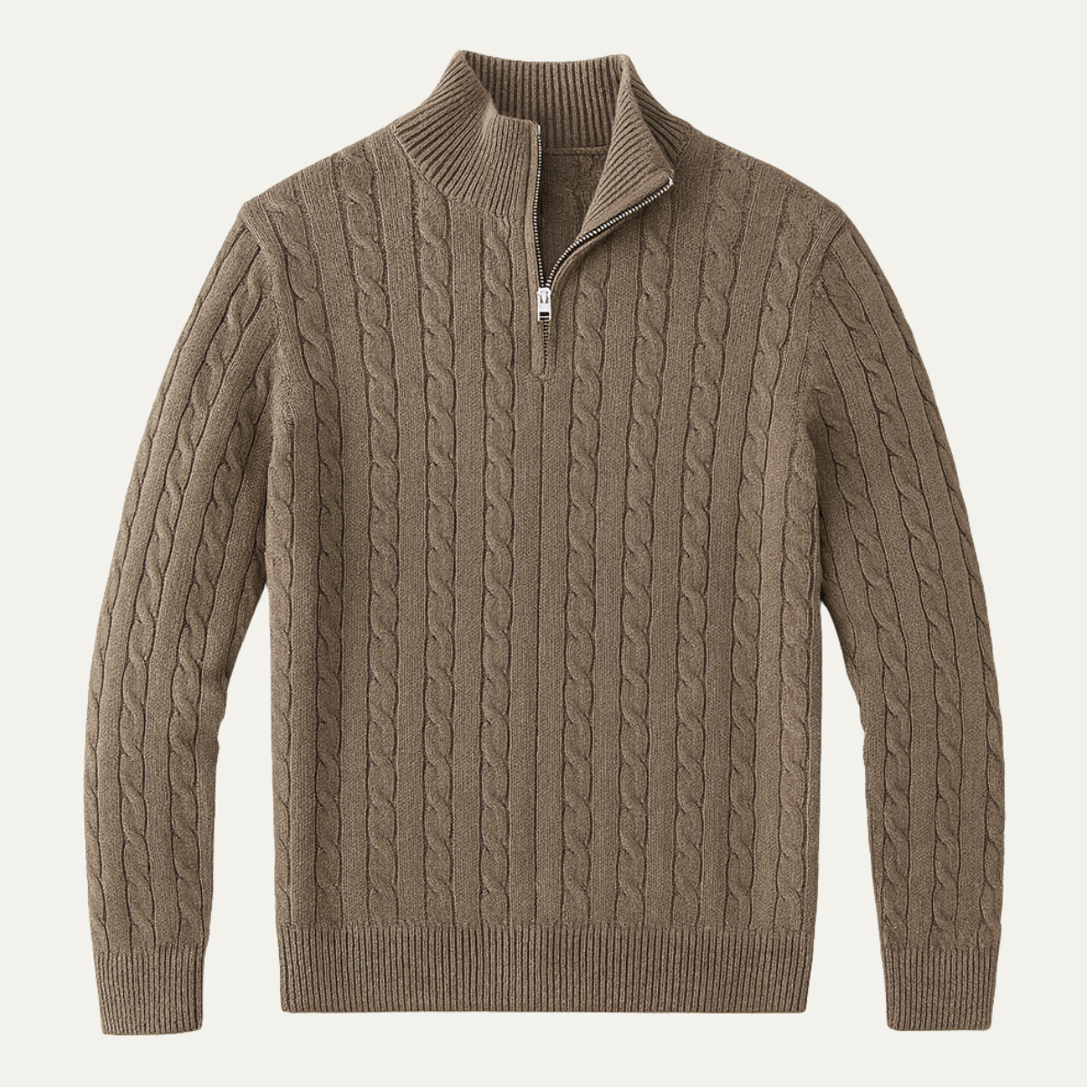 Warm Cable Knit Men's Half Zip Sweater - Beige - Nocini