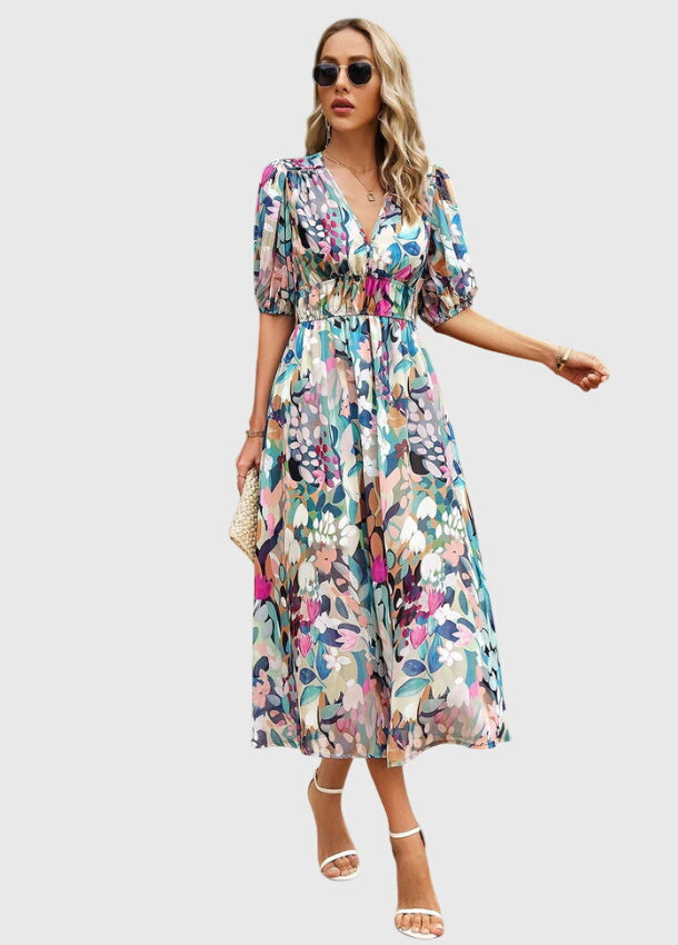 Chic Floral Knee Length Dress - Olytrend