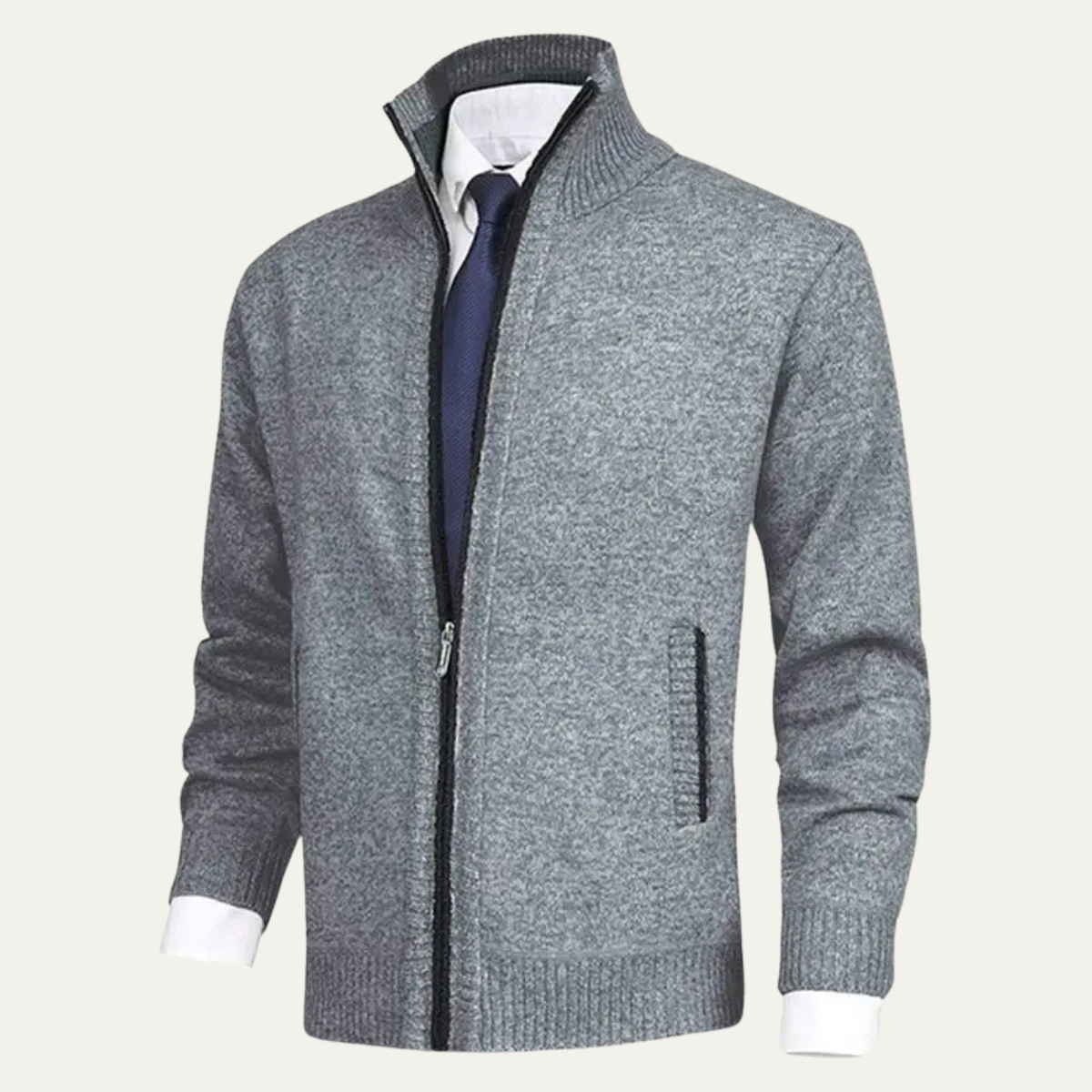 Warm Mens Full Zip Fleece Knit Cardigan Jacket