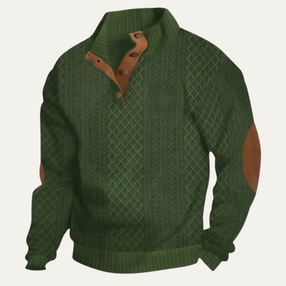 Warm Mens Plaid Fleece Sweater with Leather Elbow Patches