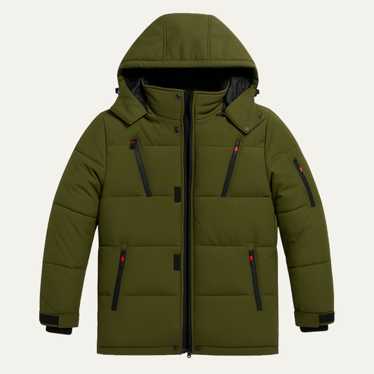 Warm Men's Hooded Puffer Parka with Zip Pockets - Nocini
