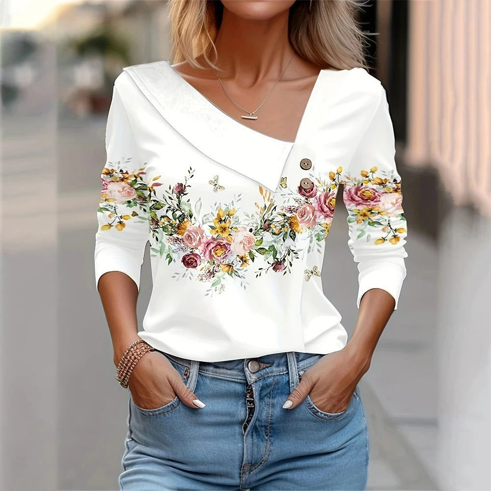 Beautiful Floral Long Sleeve Women's Blouse - Olytrend