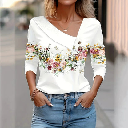 Beautiful Floral Long Sleeve Women's Blouse - Olytrend
