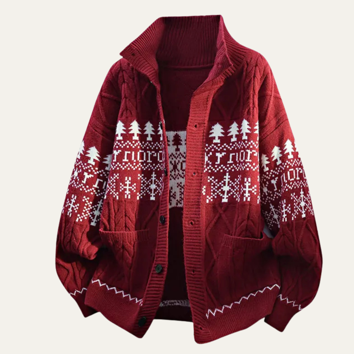 Warm Mens Nordic Knit Button Jacket