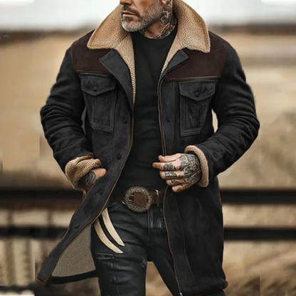 Warm Suede Fleece Lined Mens Winter Coat with Pockets