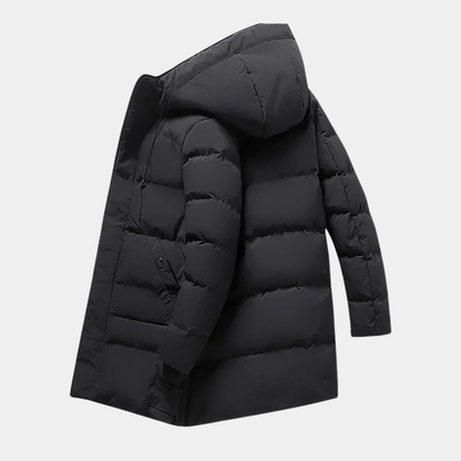Warm Men's Long Padded Parka Jacket with Hood