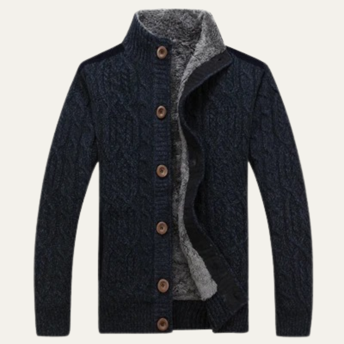 Warm Mens Wool Blend Fleece Lined Cardigan