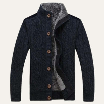 Warm Mens Wool Blend Fleece Lined Cardigan