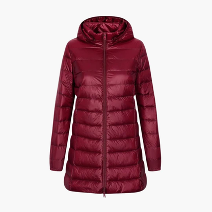 Warm Women's Parka Coat with Hood and Long Sleeves